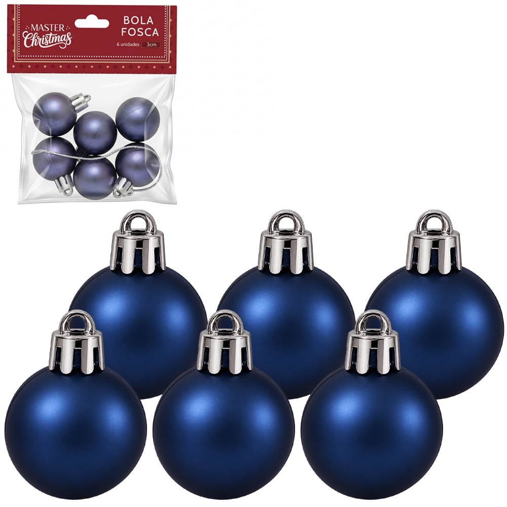 BOLA DE NATAL 3CM DE Ø AZUL MARINHO FOSCA COM 6 PECAS