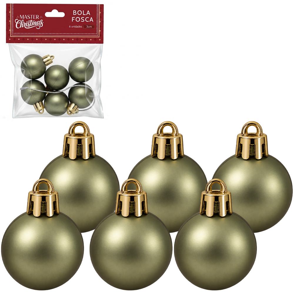 BOLA DE NATAL 3CM DE Ø VERDE OLIVA FOSCA COM 6 PECAS