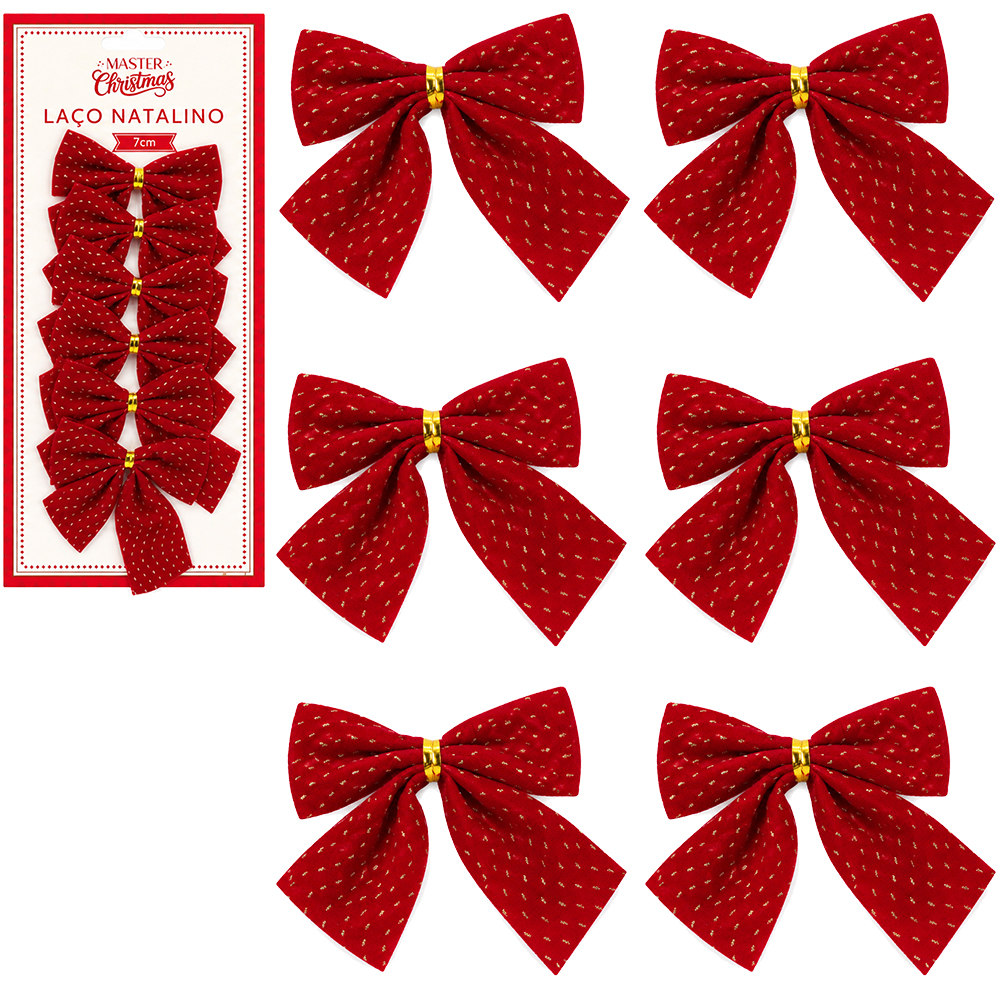 LACO VELUDO VERMELHO / DOURADO 6 PECAS 7X7CM