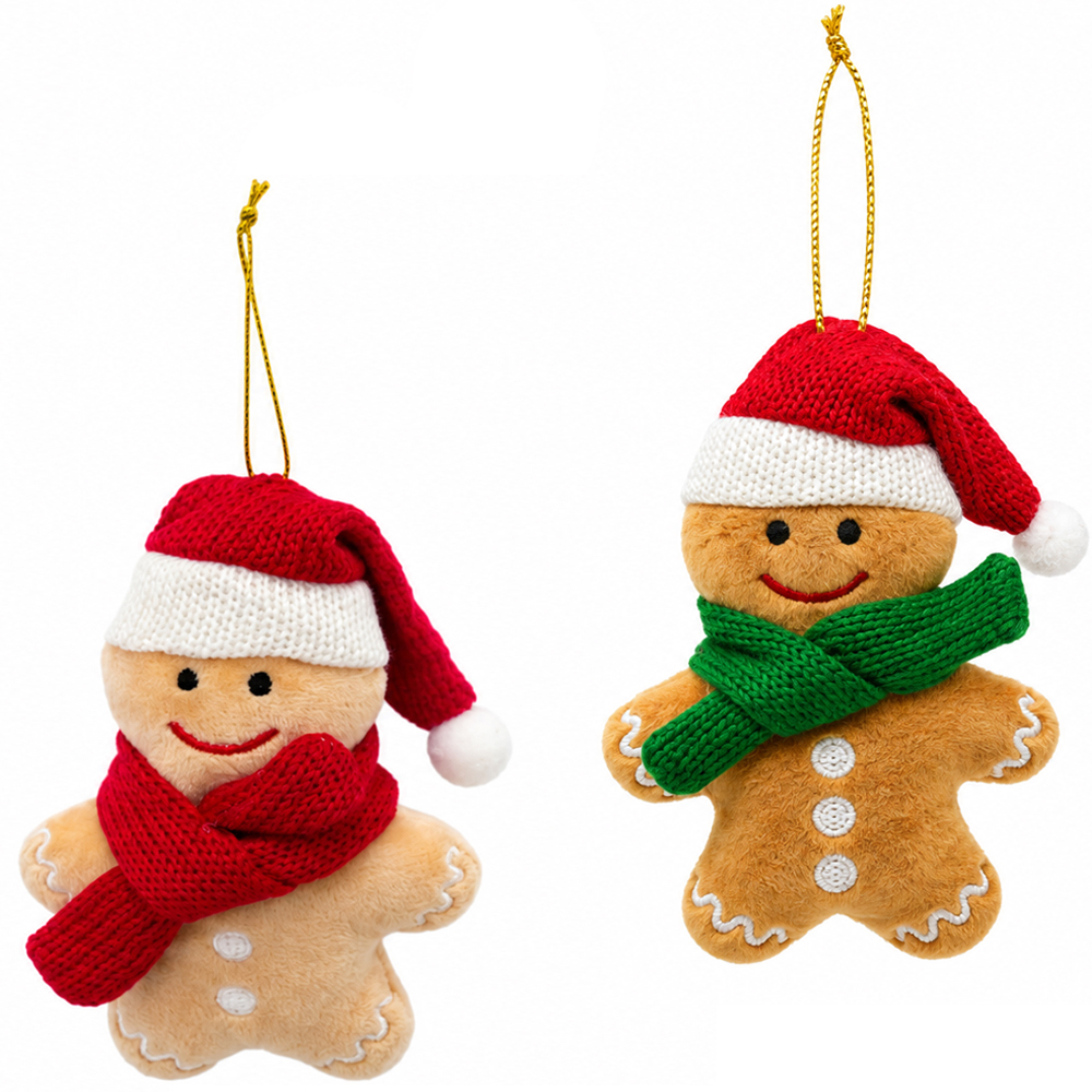 PENDENTE BISCOITO DE GENGIBRE DE PELUCIA COM CACHECOL E GORRO 11CM