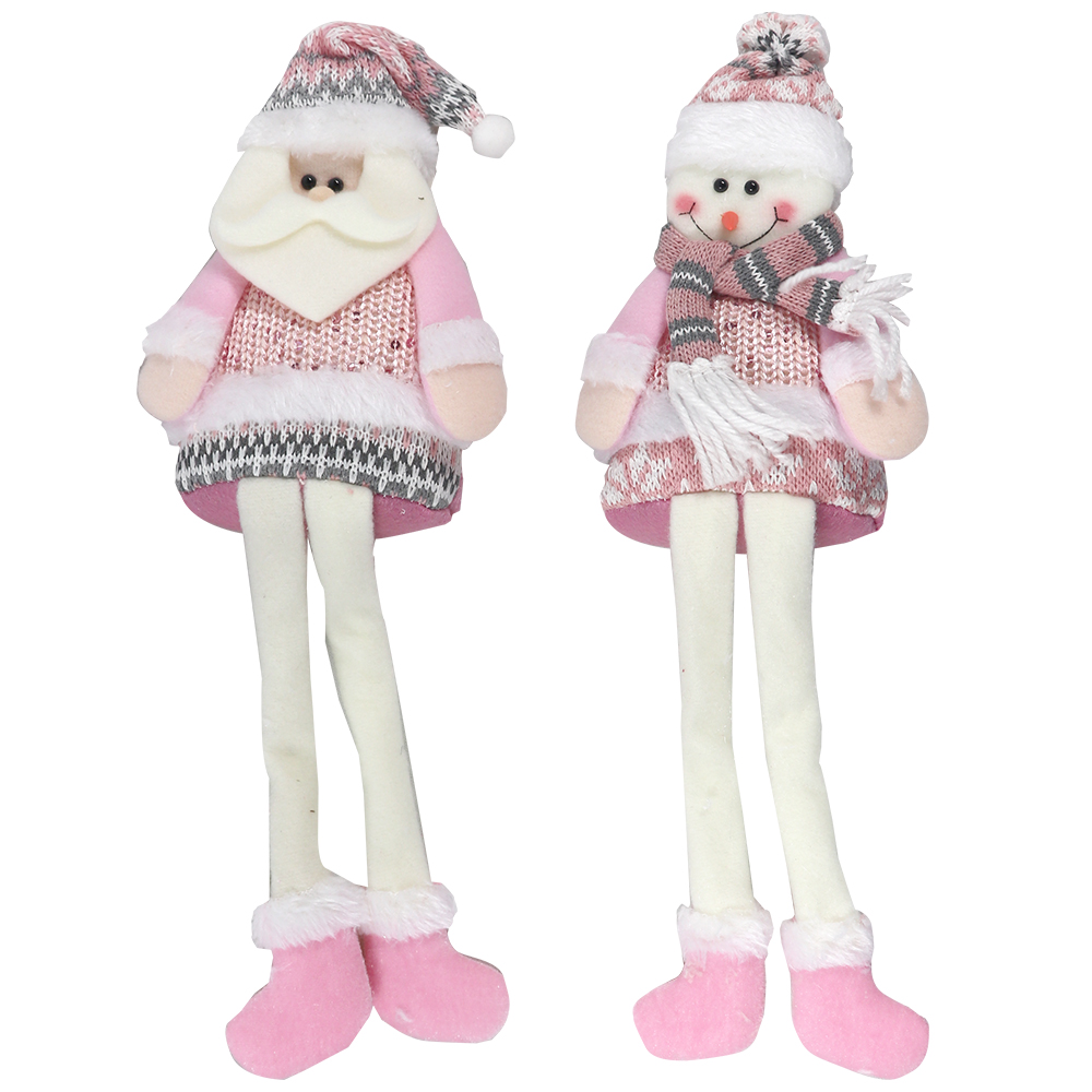 PAPAI NOEL / BONECO DE NEVE TRICO PERNAS LONGA ROSA 33X13CM