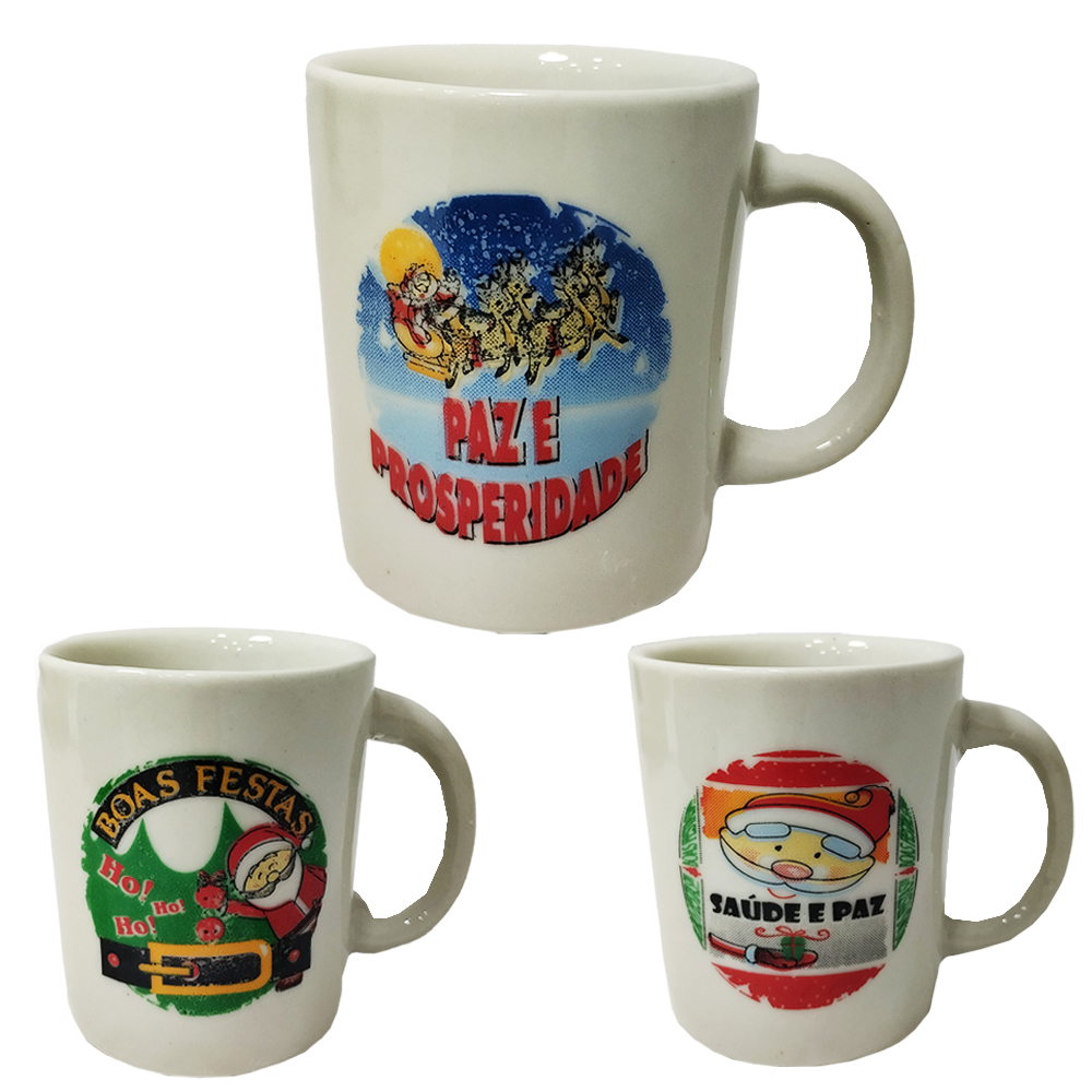 CANECA DE NATAL DE POCELANA ESTAMPAS SORTIDAS 120ML