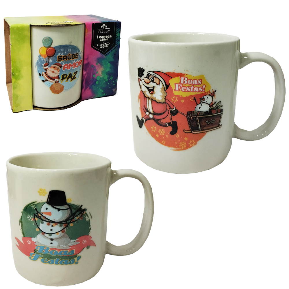 CANECA DE NATAL DE PORCELANA ESTAMPAS SORTIDAS 280ML