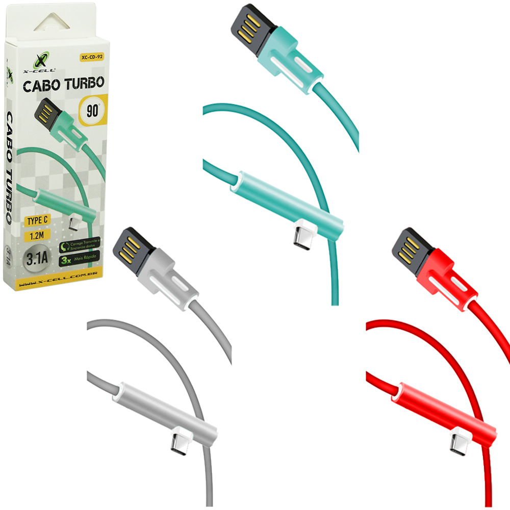 CABO PARA CELULAR TURBO USB X TIPO C 3,1A 90º X-CELL 1,2M