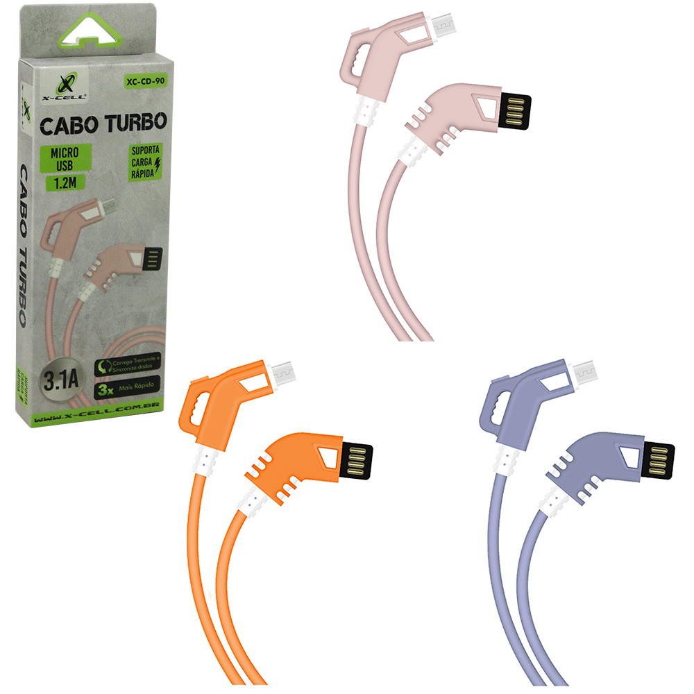 CABO PARA CELULAR TURBO USB X V8 3,1A X-CELL 1,2M