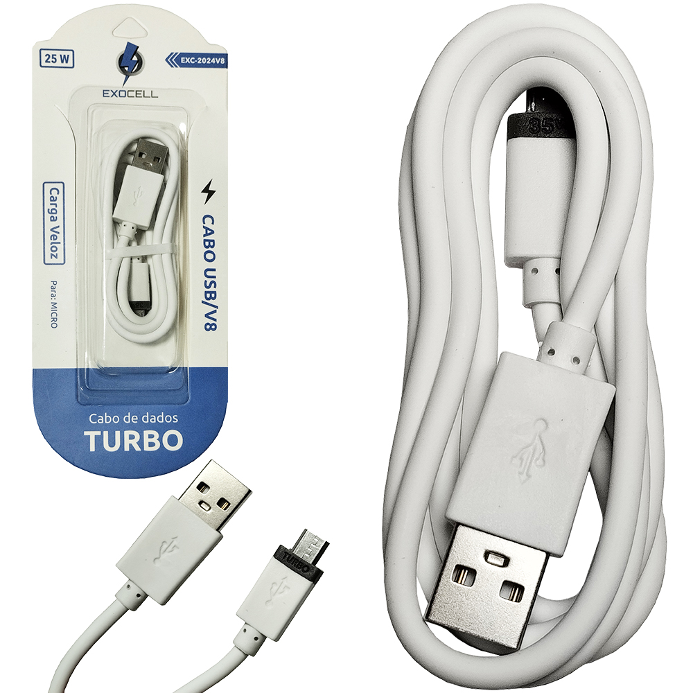CABO PARA CELULAR TURBO USB X V8 25W EXOCELL 1M