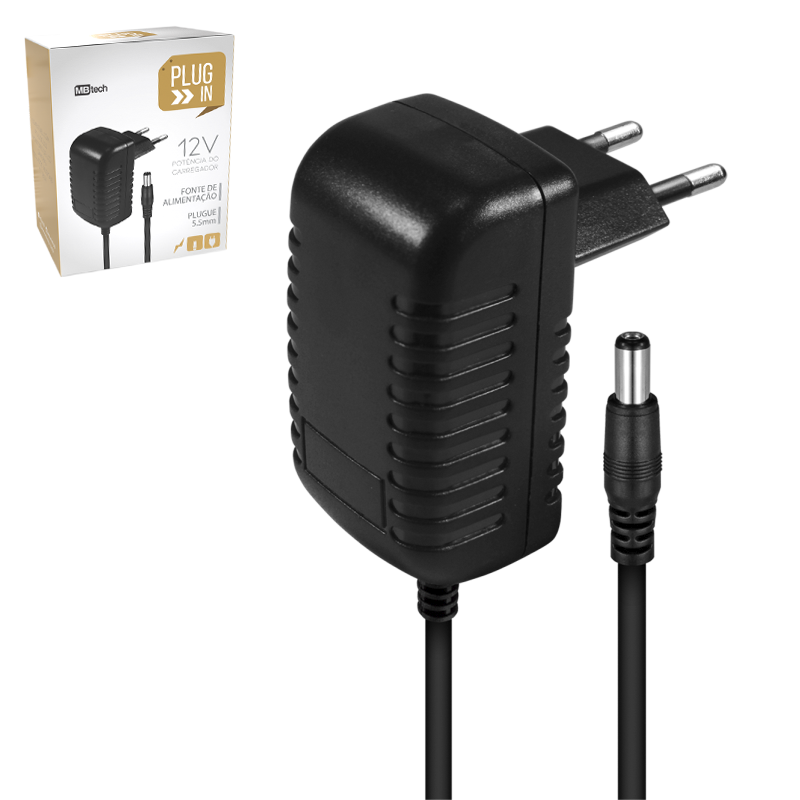 CARREGADOR DE TOMADA / FONTE DE ALIMENTACAO 12V 2.0A BIVOLT COM PLUGUE 5.5MM