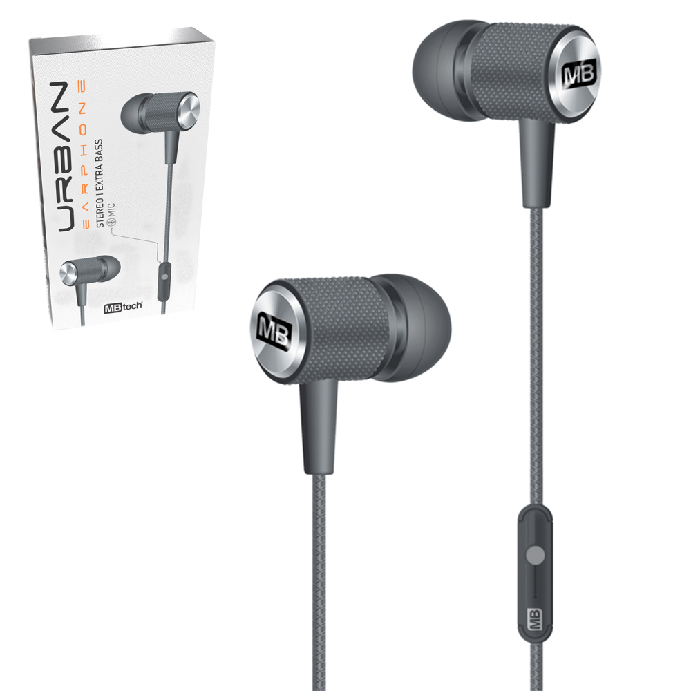 FONE DE OUVIDO IN EAR ESTEREO COM MICROFONE EXTRA BASS URBAN 130CM