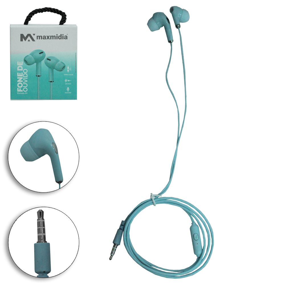 FONE DE OUVIDO IN EAR COM MICROFONE EXTRA BASS MAXMIDIA 1,2M