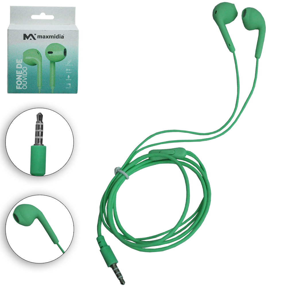 FONE DE OUVIDO IN EAR COM MICROFONE EXTRA BASS MAXMIDIA 1,2M