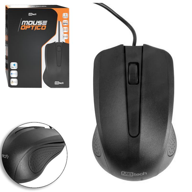 MOUSE OPTICO COM FIO USB PRETO 1,5M