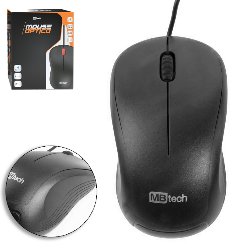 MOUSE OPTICO COM FIO USB PRETO 1,5M