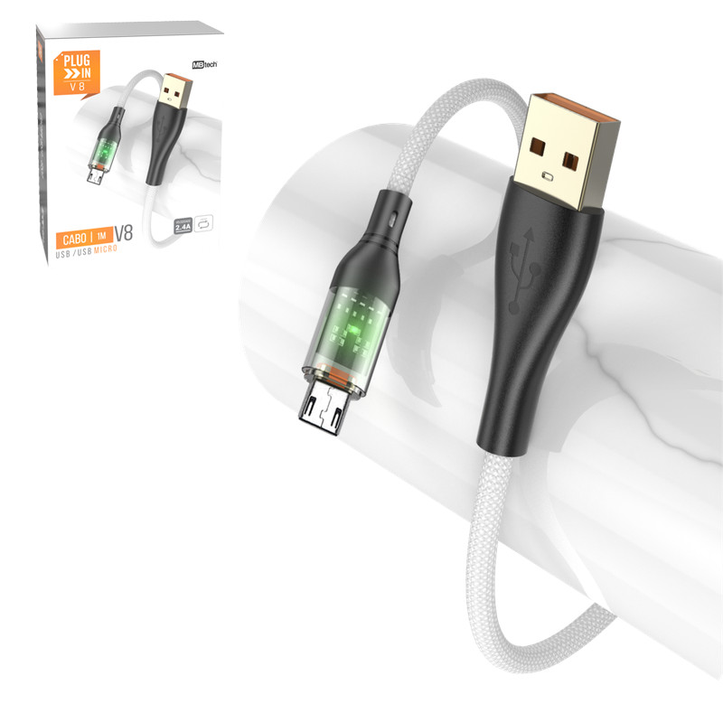 CABO PARA CELULAR USB X V8 2,4A COM LUZ 1M