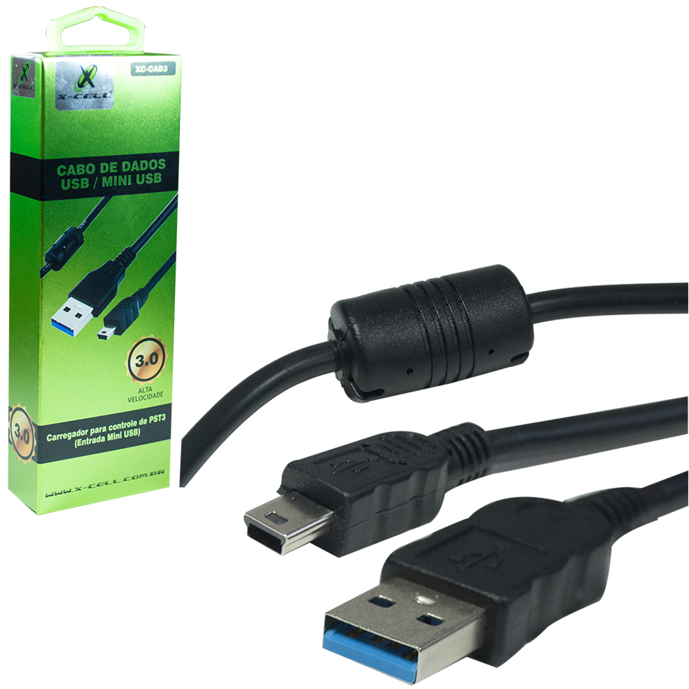 CABO PARA PS3 USB MACHO X MINI USB MACHO 3.0 COM FILTRO X-CELL 1,8M