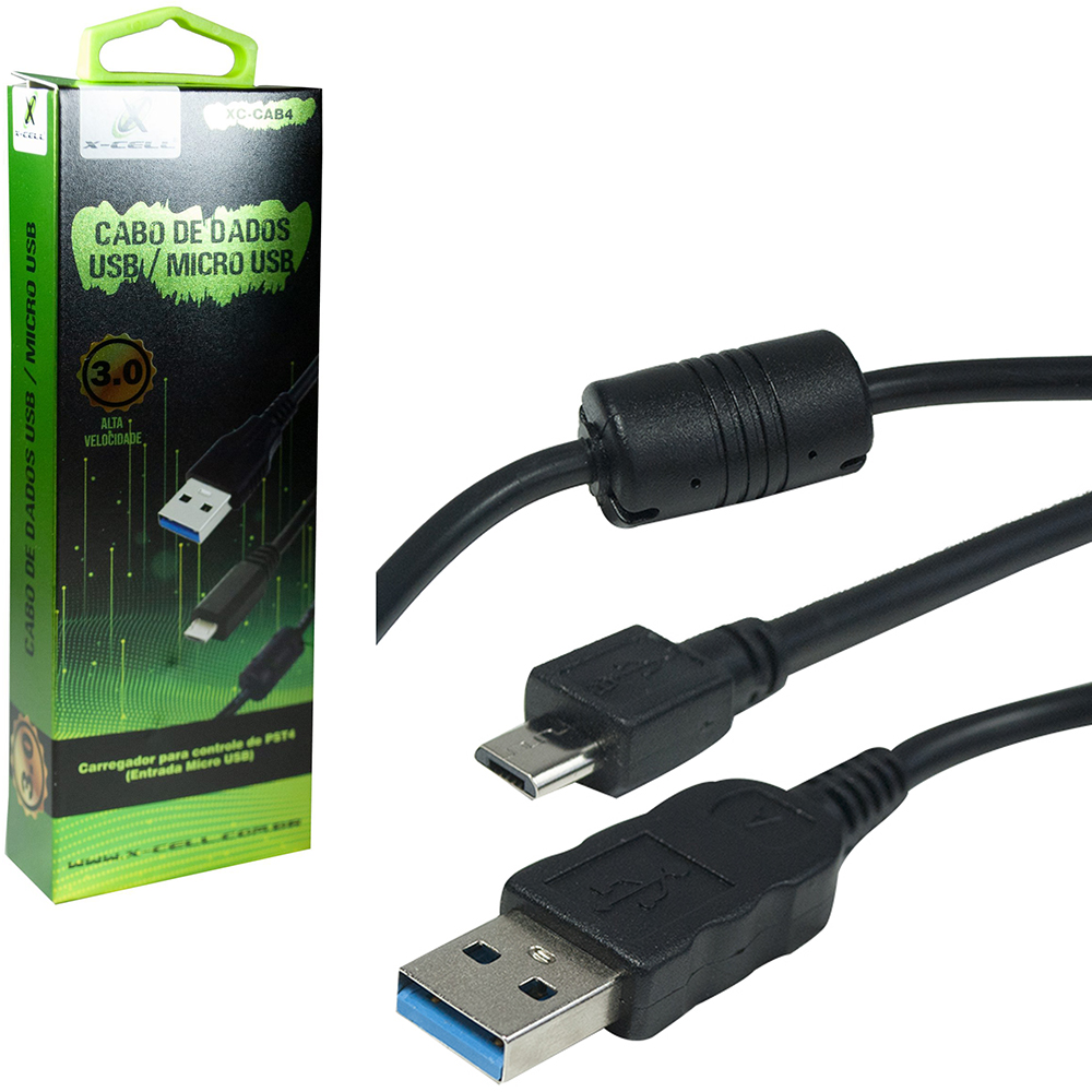 CABO PARA PS4 USB MACHO X V8 MACHO 3.0 COM FILTRO X-CELL 1,8M