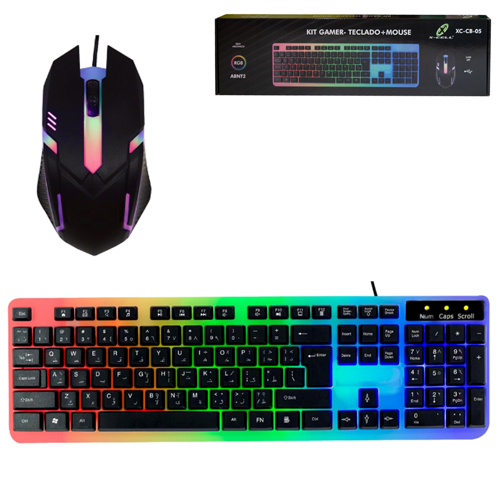 TECLADO E MOUSE PARA COMPUTADOR GAMER COM FIO USB 107 TECLAS