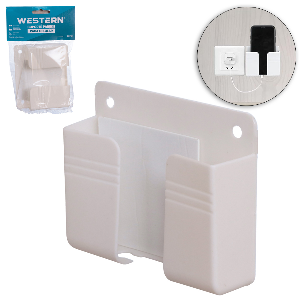 SUPORTE PARA CELULAR DE PAREDE DE PLASTICO AUTOADESIVO 9,5X7,5X2CM