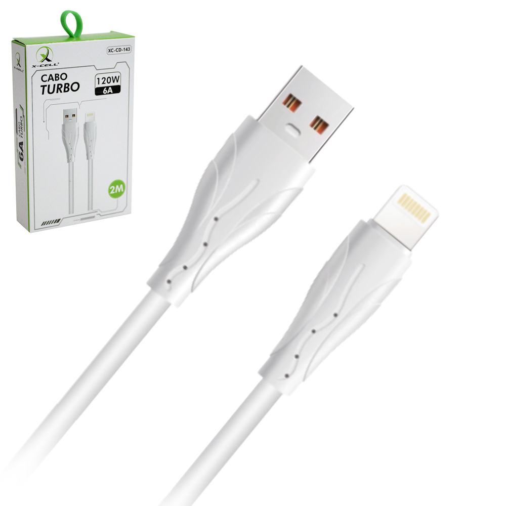 CABO PARA CELULAR TURBO USB X IP5 / 6 / 7 / 8 / X 120W 6A X-CELL 2M