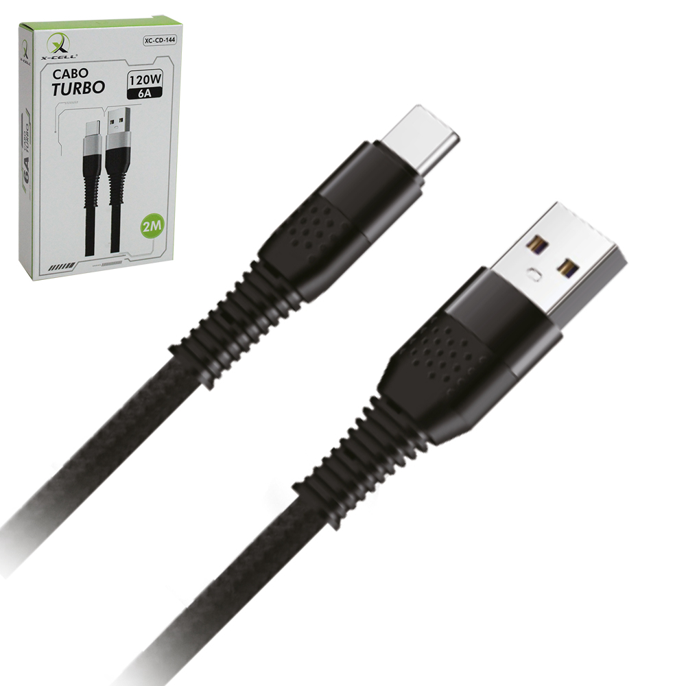CABO PARA CELULAR TURBO USB X TIPO C 120W 6A X-CELL 2M
