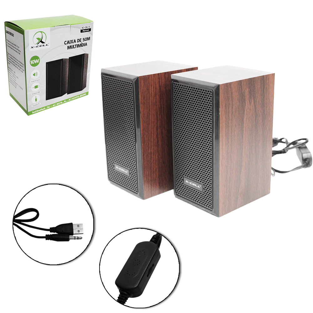 CAIXA DE SOM MULTIMIDIA 10W CABO USB / P2 X-CELL 90CM