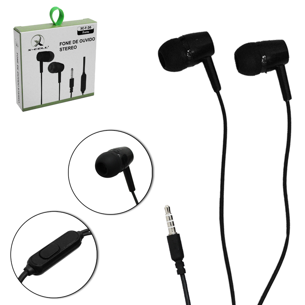 FONE DE OUVIDO IN EAR ESTEREO P3 COM MICROFONE X-CELL 1M