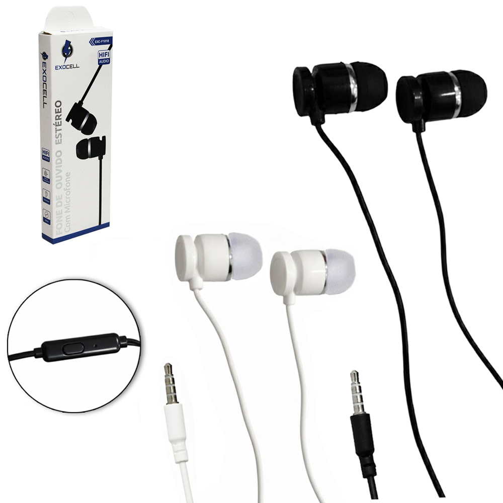 FONE DE OUVIDO IN EAR ESTEREO P3 COM MICROFONE EXOCELL 1M