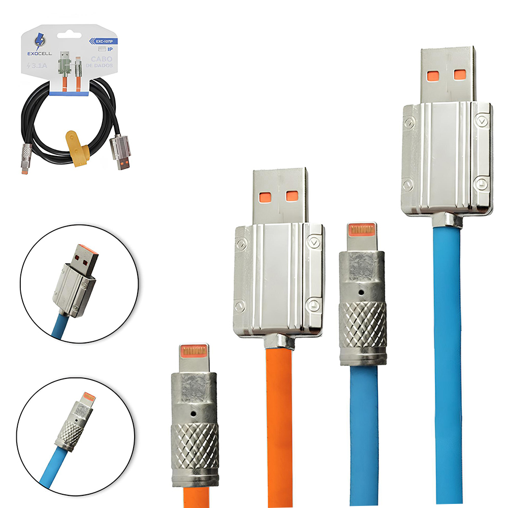 CABO PARA CELULAR USB X IP5 / 6 / 7 / 8 / X 3,1A COM LUZ EXOCELL 1M