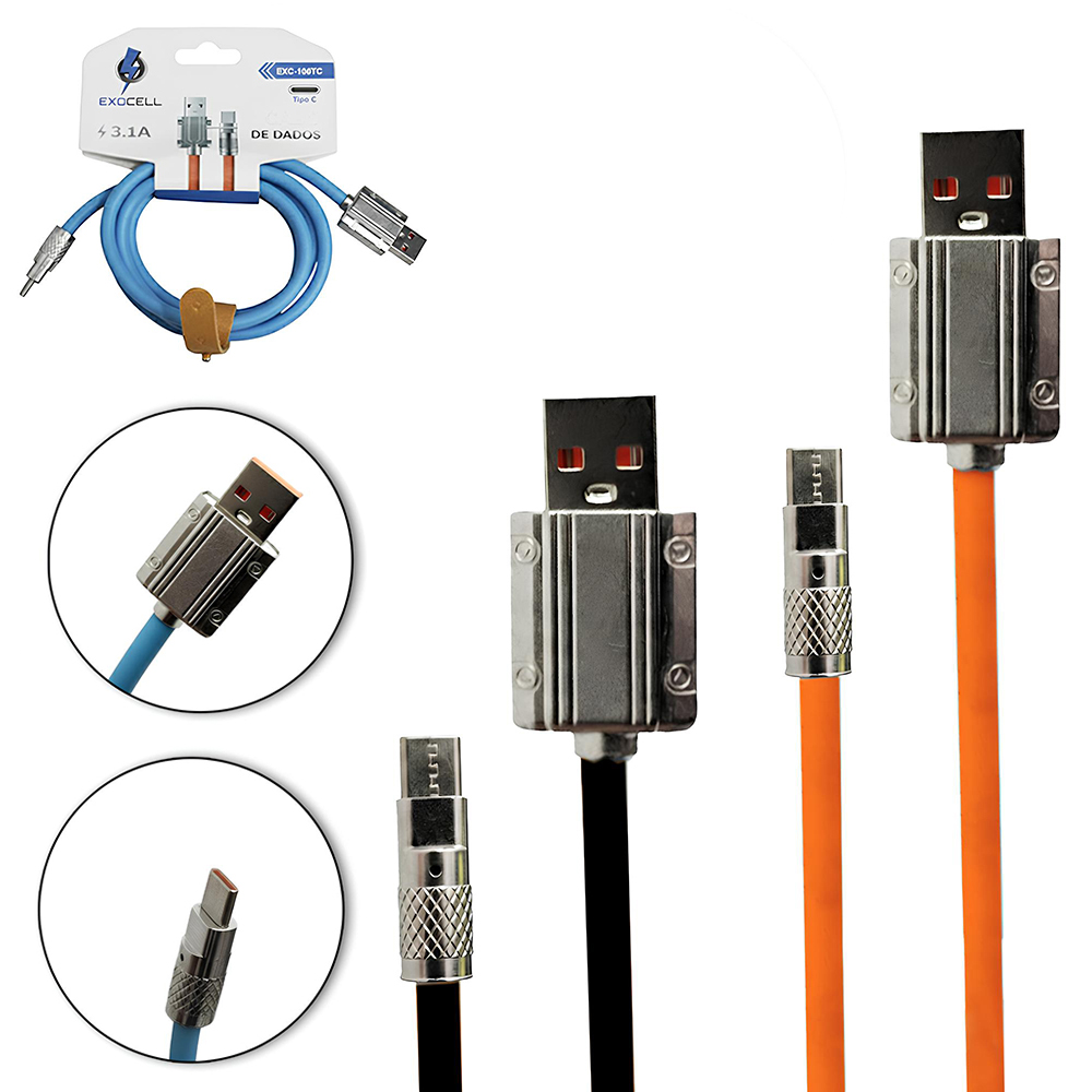 CABO PARA CELULAR USB X TIPO C 3,1A COM LUZ EXOCELL 1M