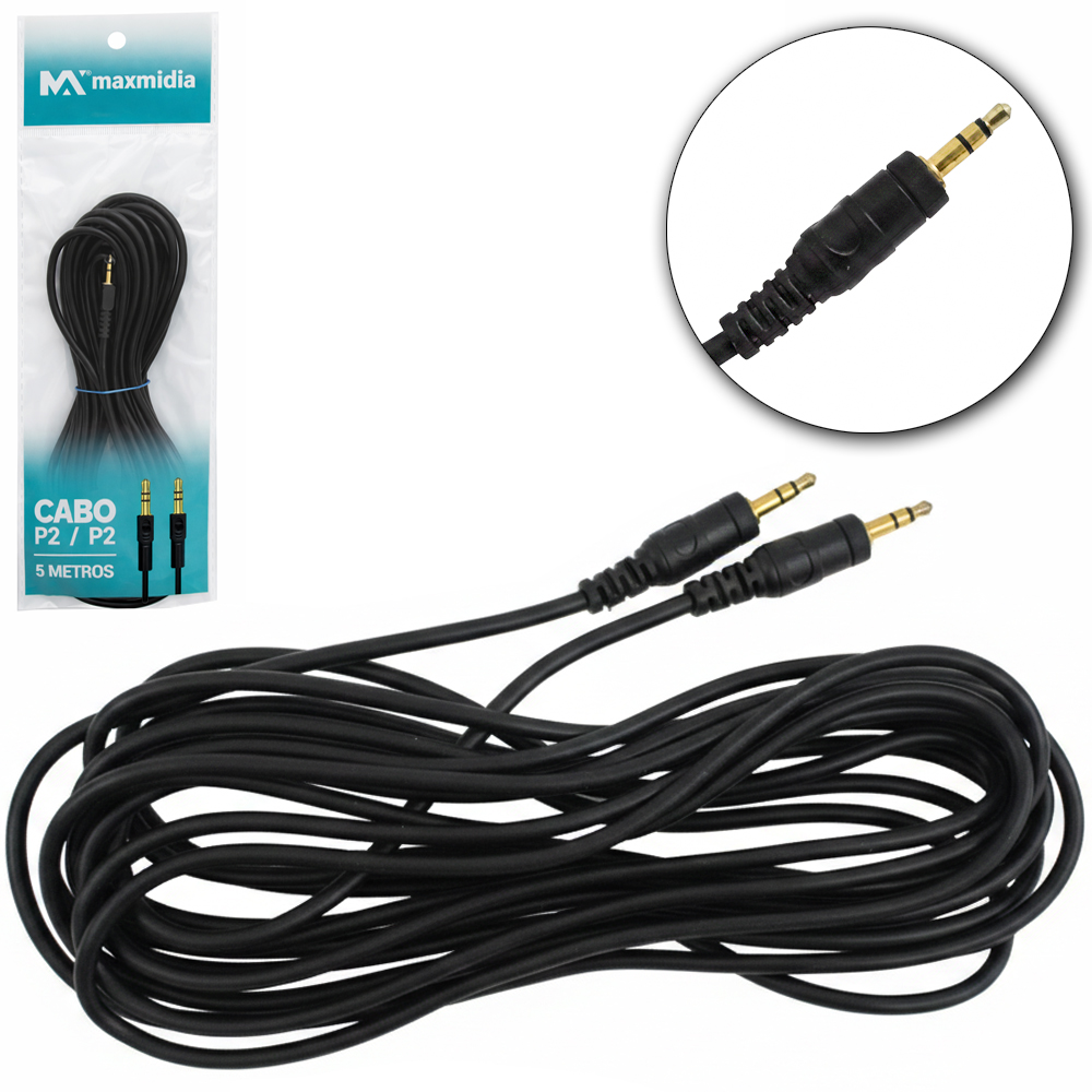 CABO DE AUDIO P2 MACHO X P2 MACHO MAXMIDIA 5M