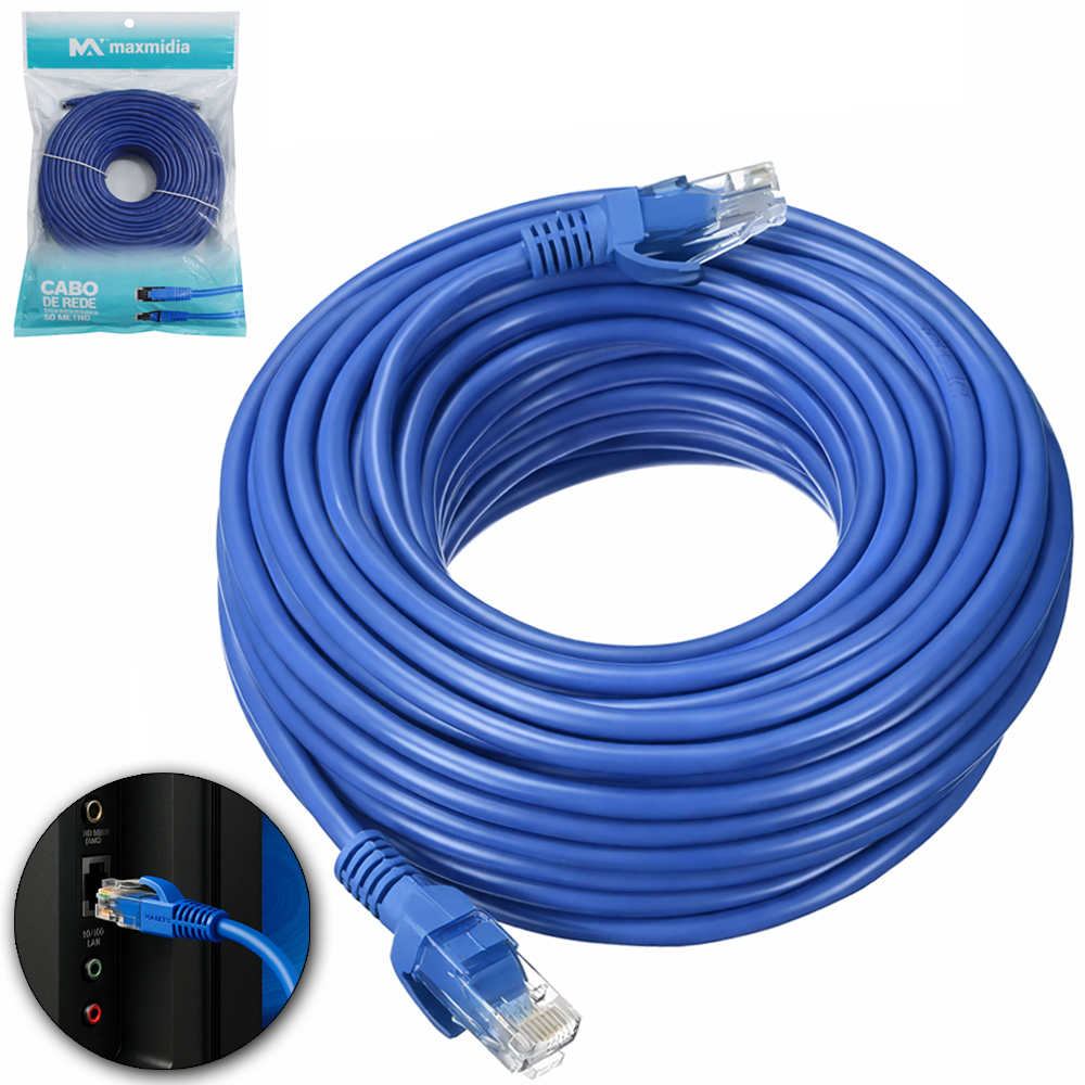 CABO DE REDE / INTERNET RJ-45XRJ-45 MAXMIDIA AZUL 50M