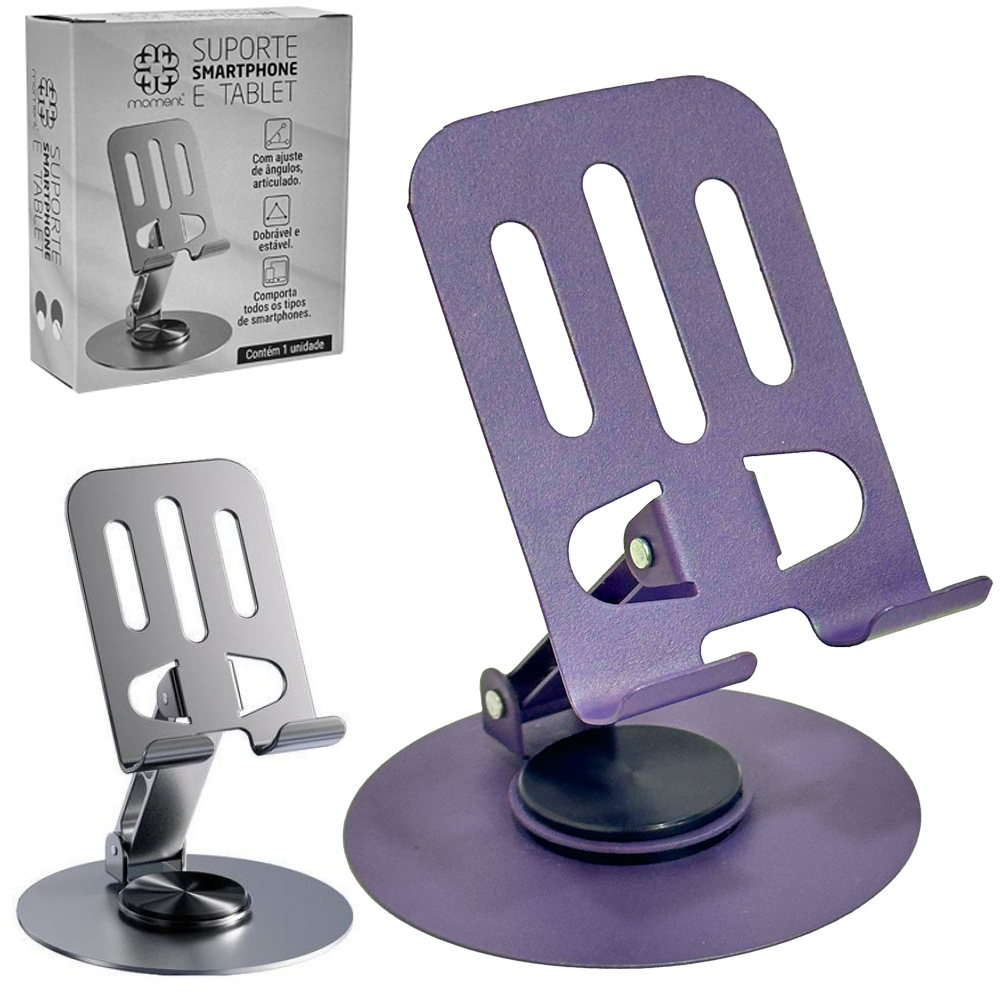SUPORTE PARA CELULAR DE MESA DE METAL DOBRAVEL 360º MOMENT 13X8,5CM DE Ø