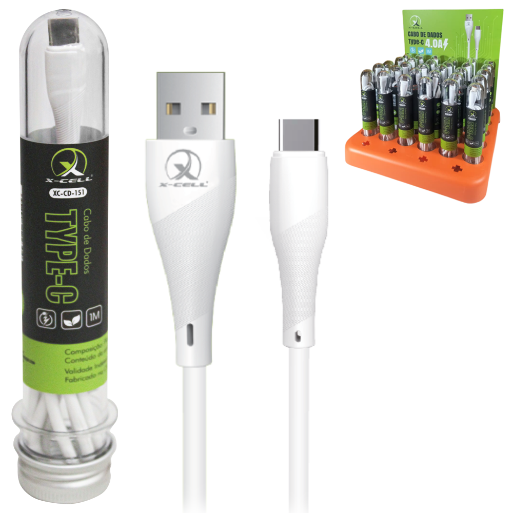 CABO PARA CELULAR USB X TIPO C 4.0A CHIP INTELIGENTE X-CELL 1M NO TUBO DP PLAY
