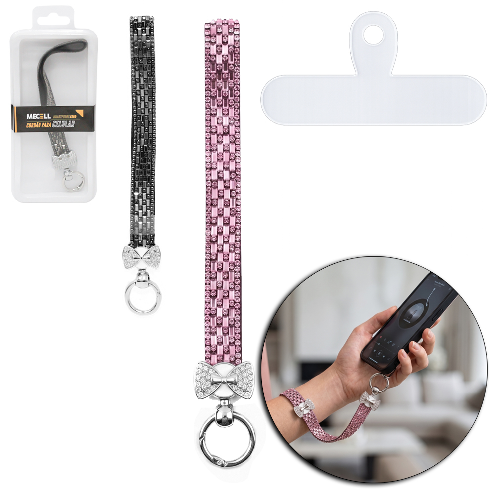 CORDAO DE PULSO PARA CAPA DE CELULAR COM LACO + STRASS MB CELL