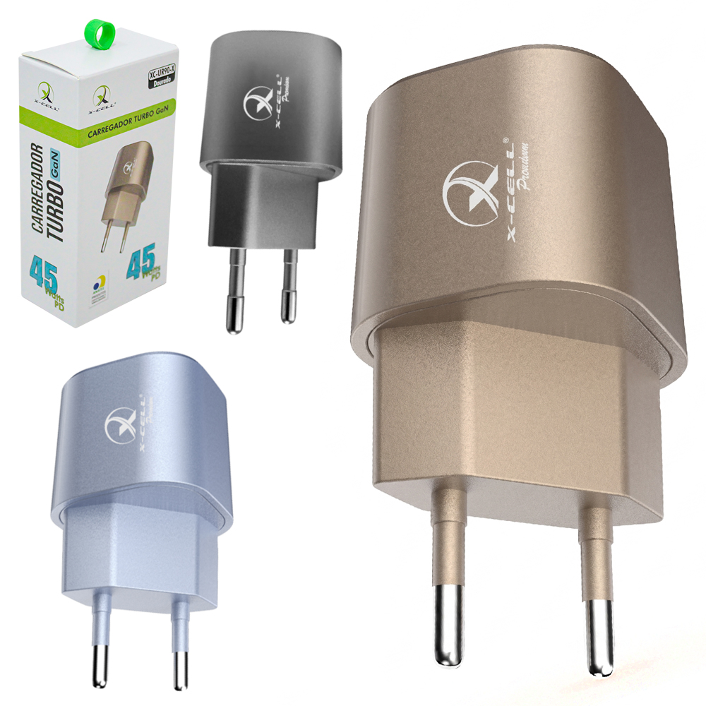 CARREGADOR DE TOMADA BIVOLT TURBO GAN PD 45W COM 1 SAIDA TIPO C X-CELL PREMIUM 