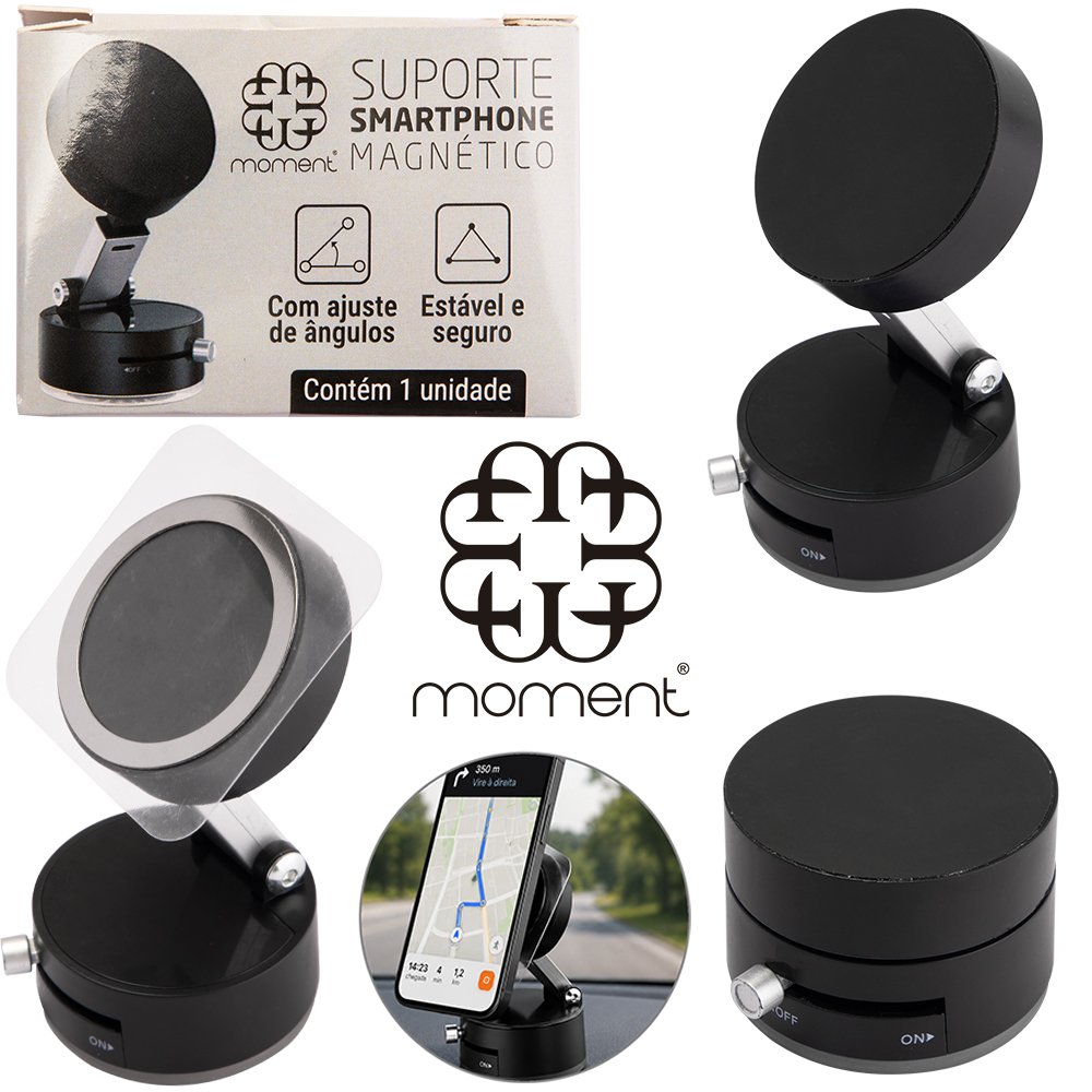 SUPORTE AUTOMOTIVO PARA CELULAR / GPS MAGNETICO COM VENTOSA OFF / ON + CHAVE ALLEN MOMENT