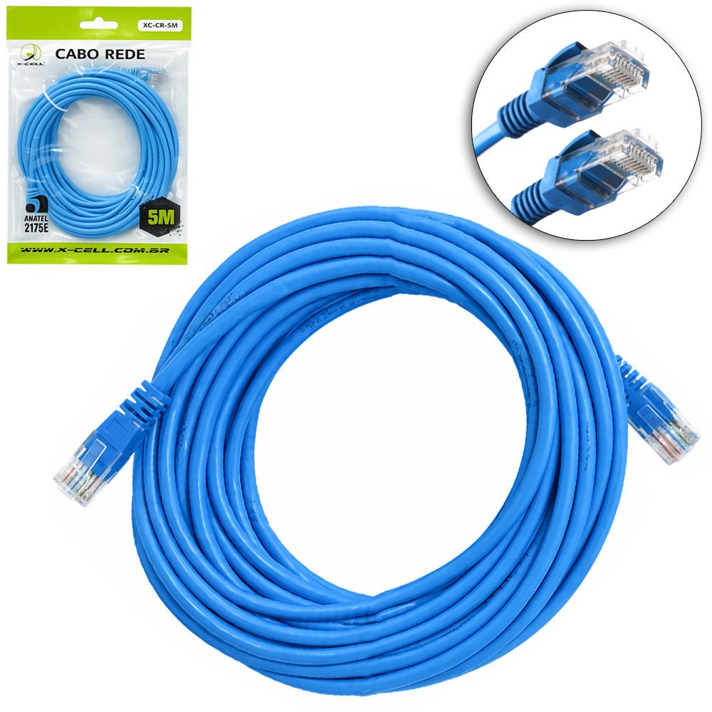 CABO DE REDE / INTERNET CAT5E RJ45 X RJ45 X-CELL AZUL 5M