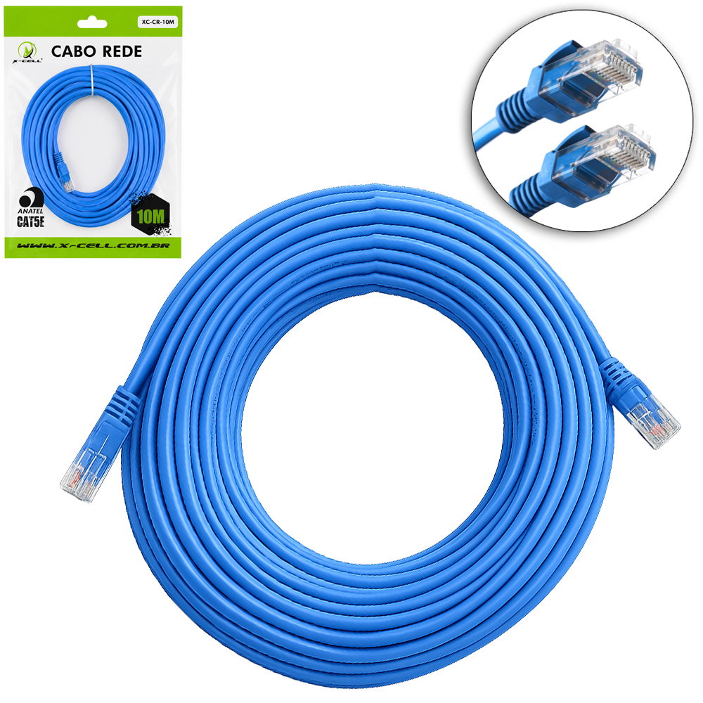 CABO DE REDE / INTERNET CAT5E RJ45 X RJ45 X-CELL AZUL 10M