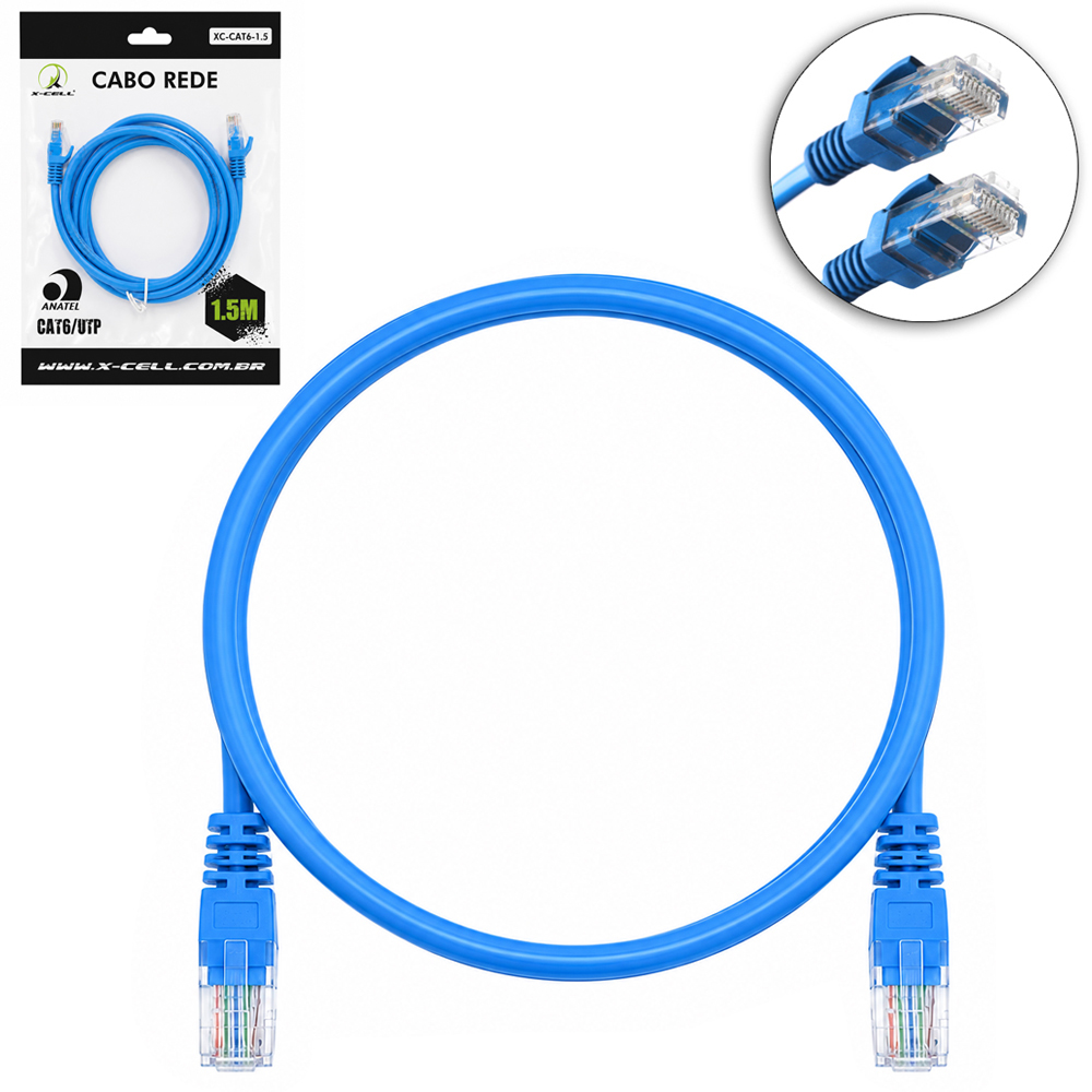 CABO DE REDE / INTERNET CAT6 / UTP RJ45 X RJ45 X-CELL AZUL 1,5M