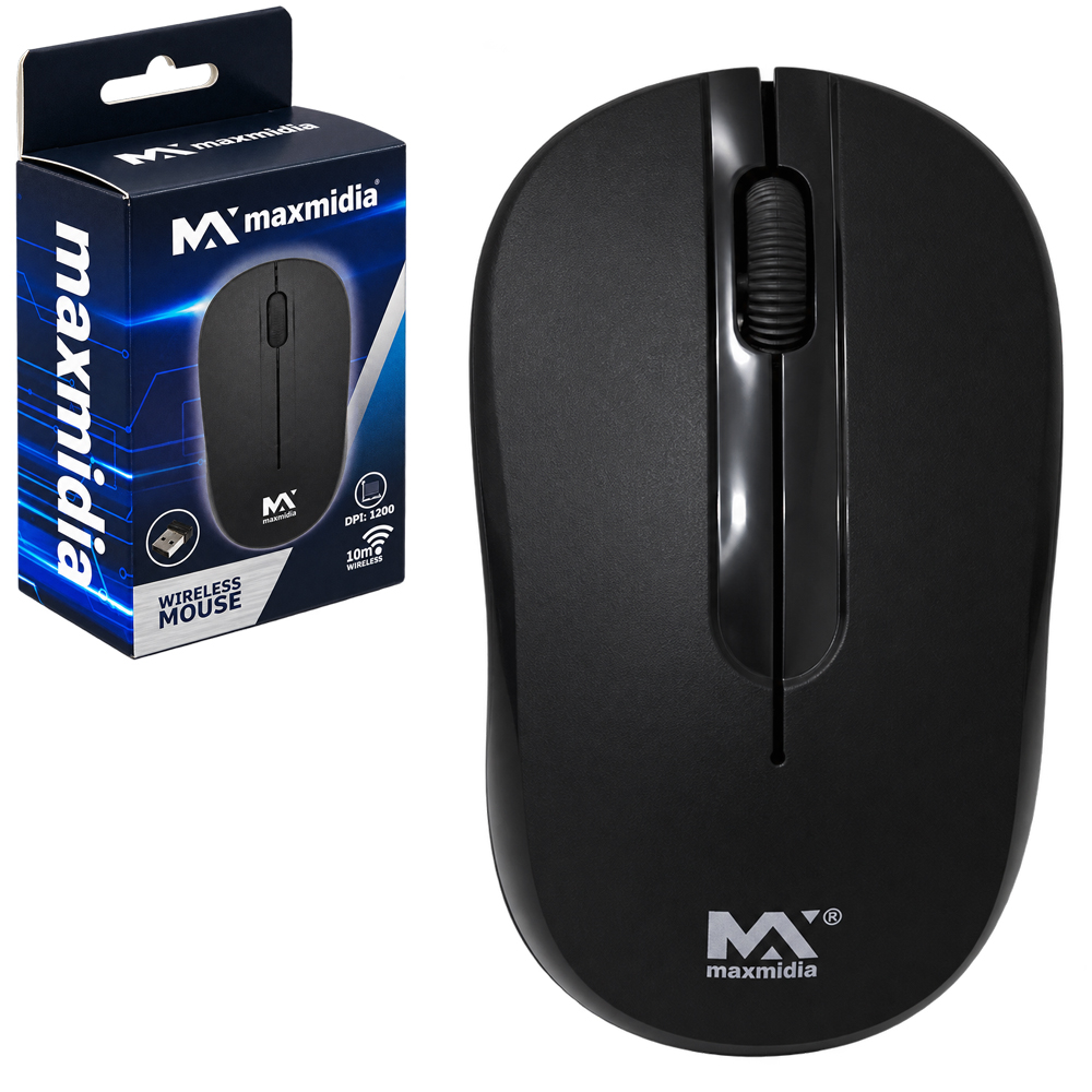 MOUSE OPTICO SEM FIO COM RECEPTOR USB 1600 DPI MAXMIDIA