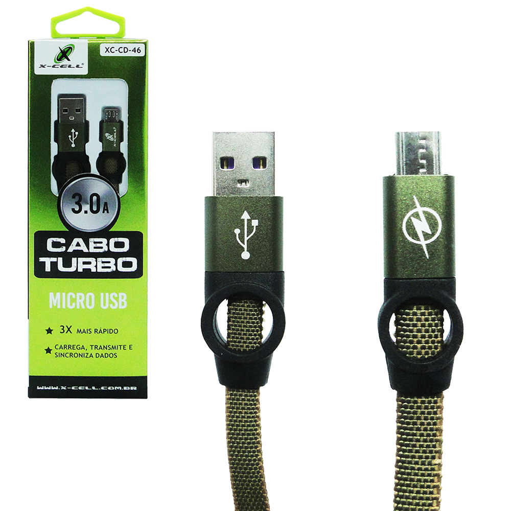 CABO PARA CELULAR TURBO USB X V8 3,0A X-CELL 1M
