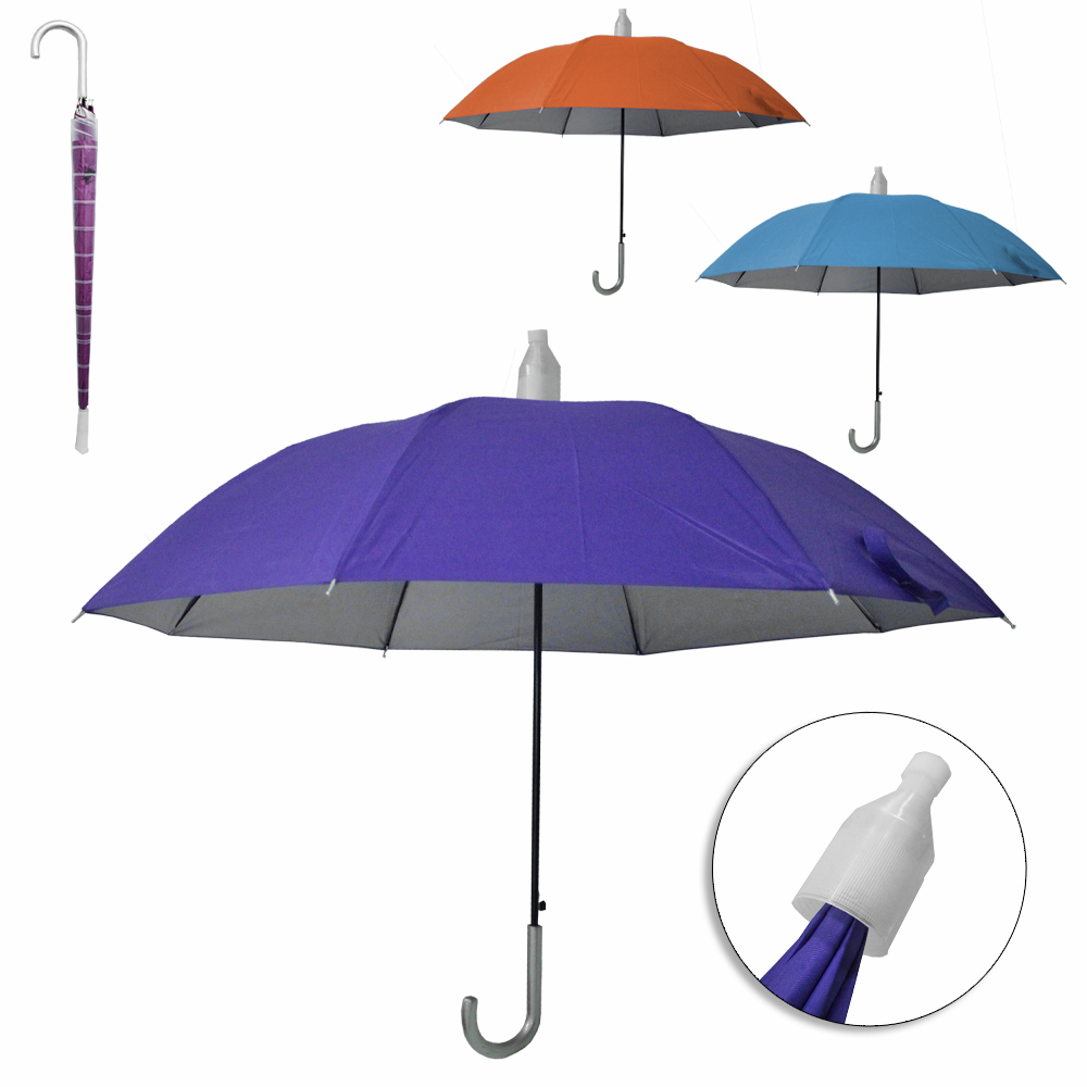 GUARDA CHUVA DE POLIESTER AUTOMATICO PORTARIA RAINY DAY 8 VARETAS COM CAPA TELESCOPICA CABO CURVO 105CM DE Ø