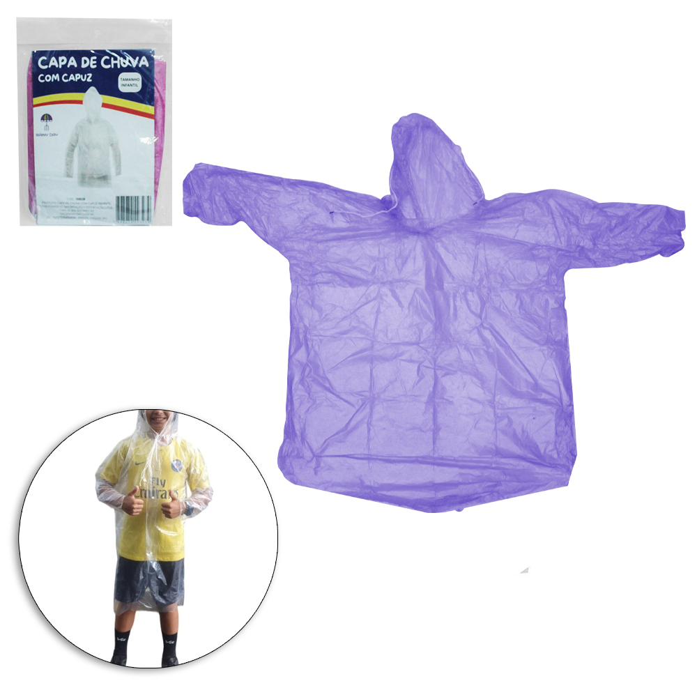 CAPA DE CHUVA INFANTIL DE PLASTICO COM CORDAO NO CAPUZ RAINY DAY