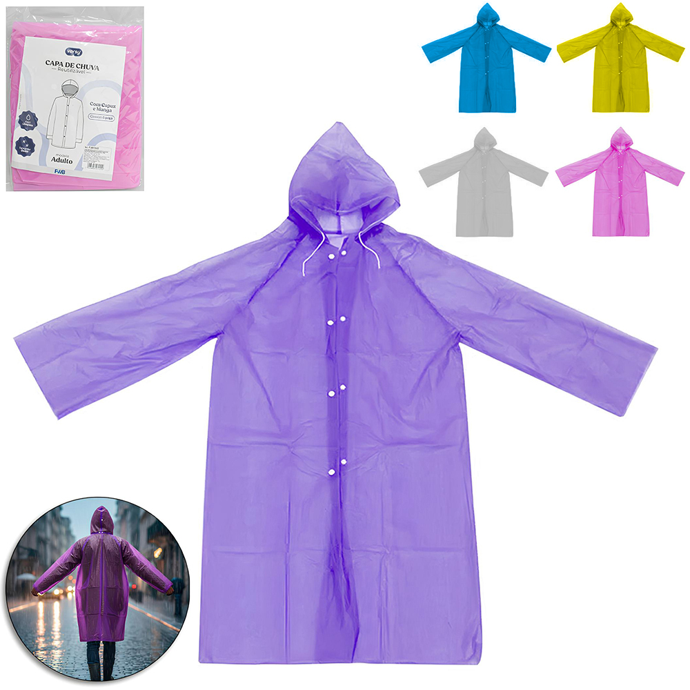CAPA DE CHUVA ADULDO DE PLASTICO COM BOTAO TAMANHO UNICO VERSY