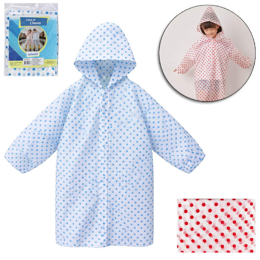 CAPA DE CHUVA INFANTIL DE EVA POA COM BOTAO 110X55CM