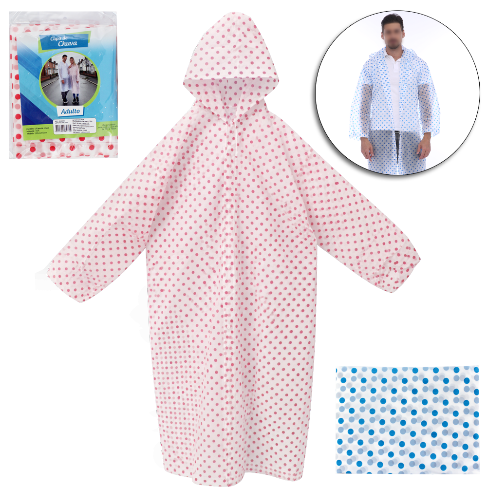 CAPA DE CHUVA ADULTO DE EVA POA COM BOTAO 150X70CM
