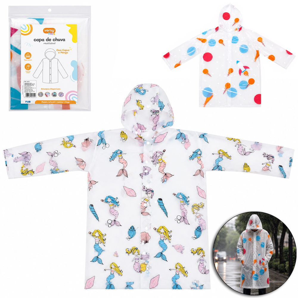 CAPA DE CHUVA INFANTIL DE EVA COM BOTAO VERSY KIDS