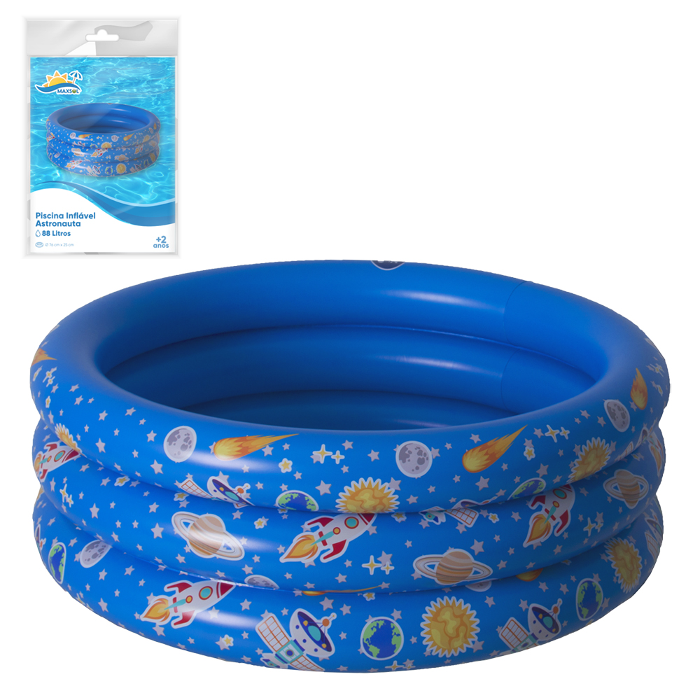 PISCINA INFLAVEL 3 ANEIS ASTRONAUTA MAXSOL 88L 25X76CM DE Ø
