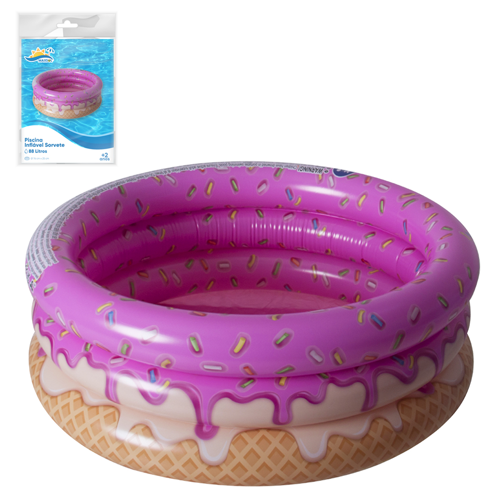 PISCINA INFLAVEL 3 ANEIS SORVETE MAXSOL 88L 25X76CM DE Ø