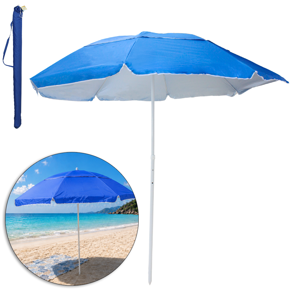 GUARDA SOL DE POLIESTER AZUL PROTECAO UV 50 CABO METAL 240X220CM DE Ø