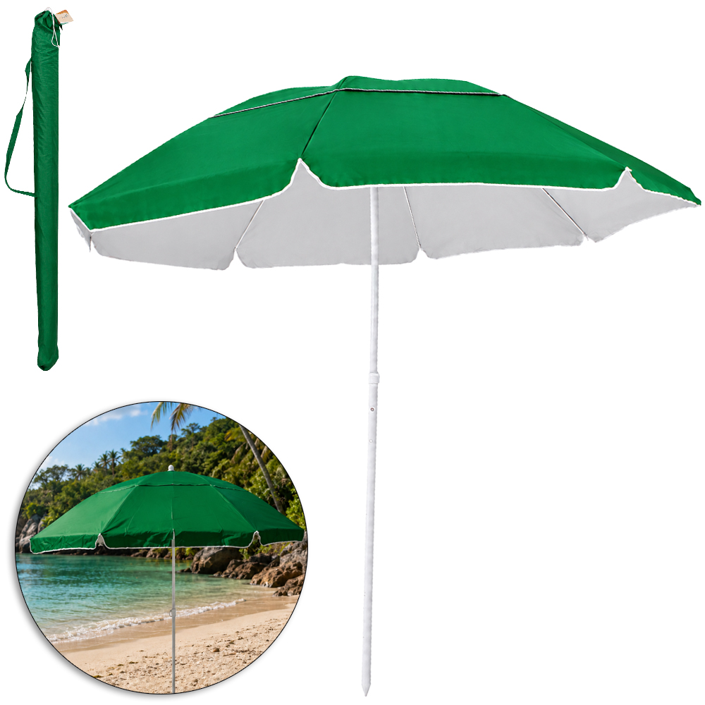 GUARDA SOL DE POLIESTER VERDE PROTECAO UV 50 CABO METAL 240X220CM DE Ø 